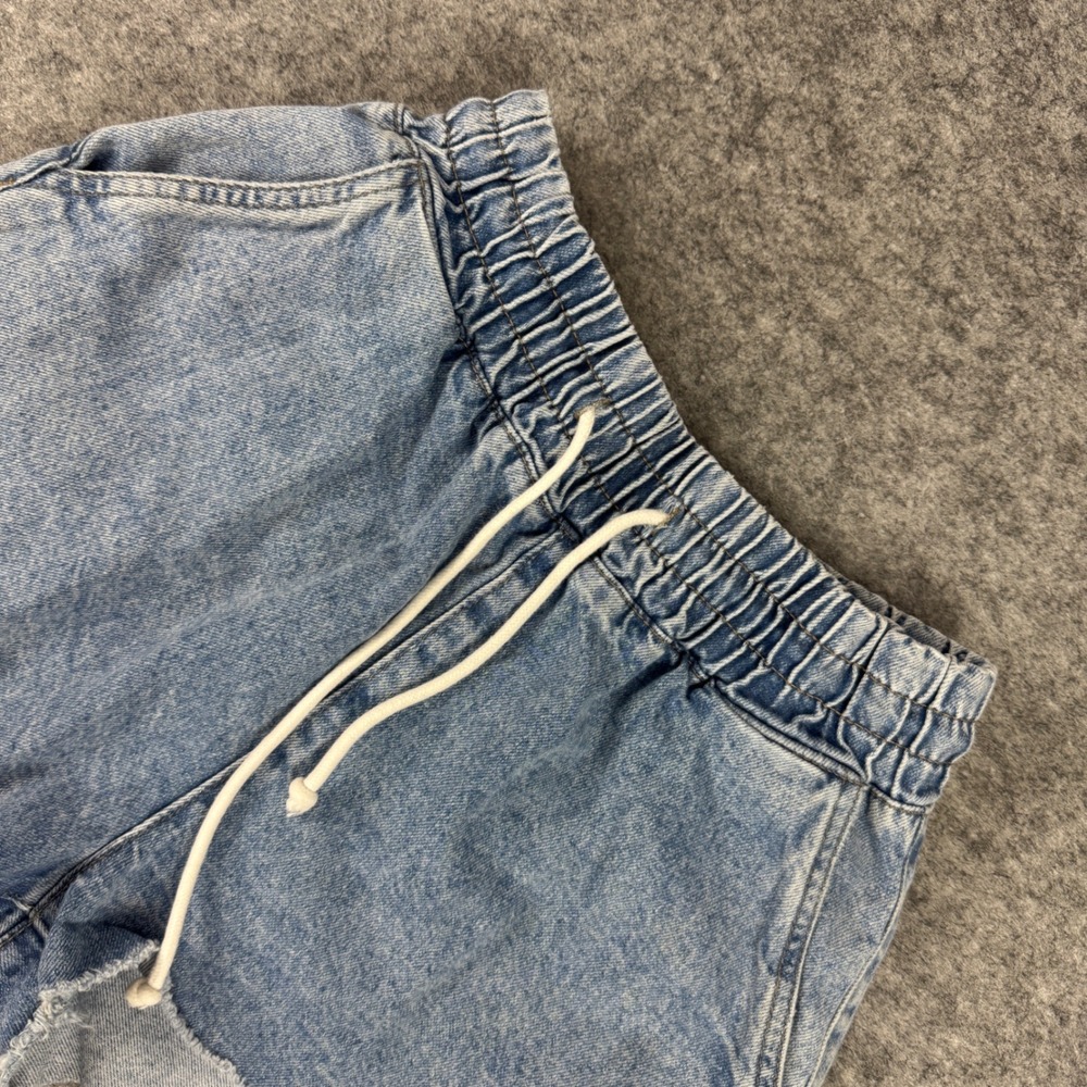 Forever 21 Womens Blue Denim High Waisted Elastic Drawstring Shorts Size M